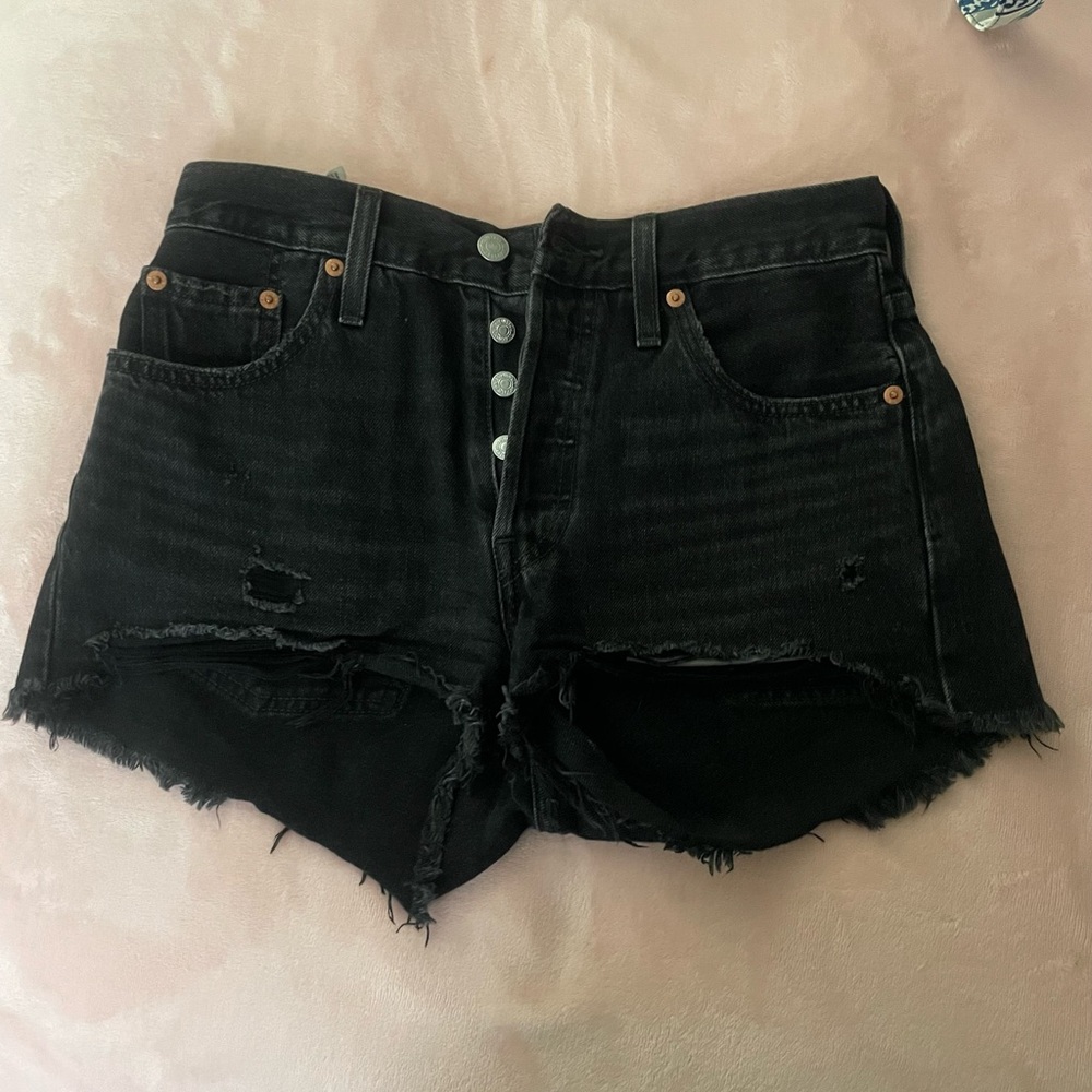 Levi's Black Frayed Jean Shorts